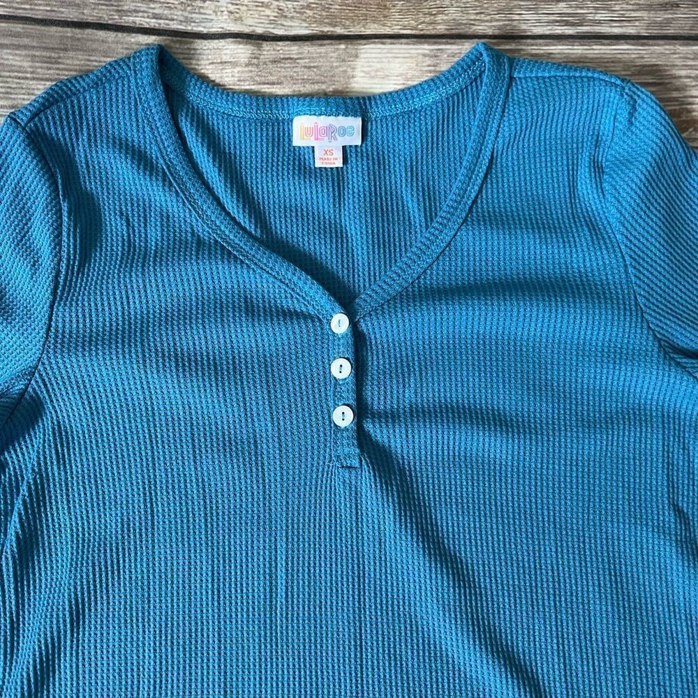 Lularoe Blue Ruby Henley Tee - Picture 2 of 5